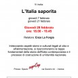 Proseguono gli incontri dal titolo "L'Italia saporita". Giovedì 28 Febbraio dalle ore 18.00 alle 19.45 il relatore dell'incontro sarà Enzo La Forgia. 